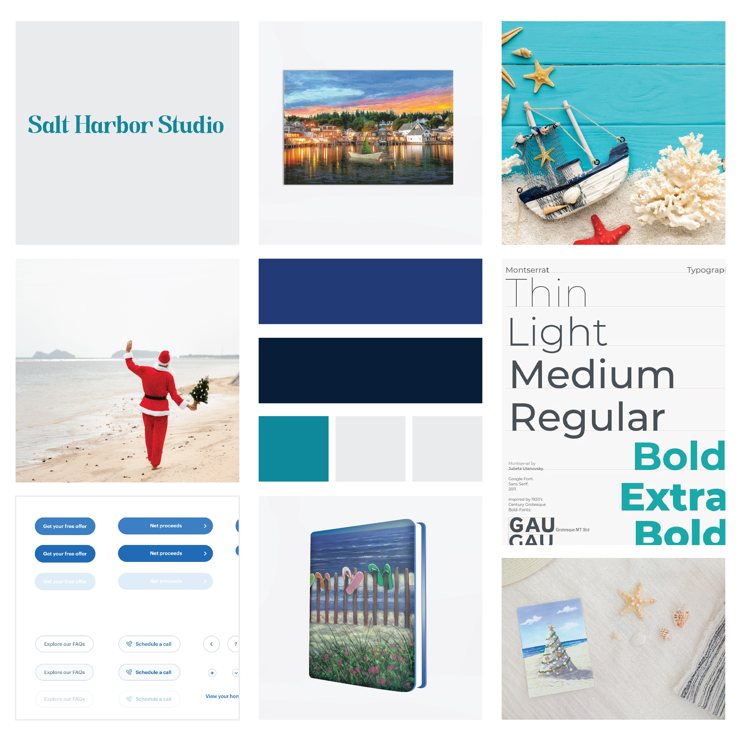 Mood board for Salt Harbor Studio website redesign, created by TIB Creative Studio, a Rhode Island graphic design and branding agency. The mood board highlights modern typography, eco-friendly imagery, and a fresh color palette.