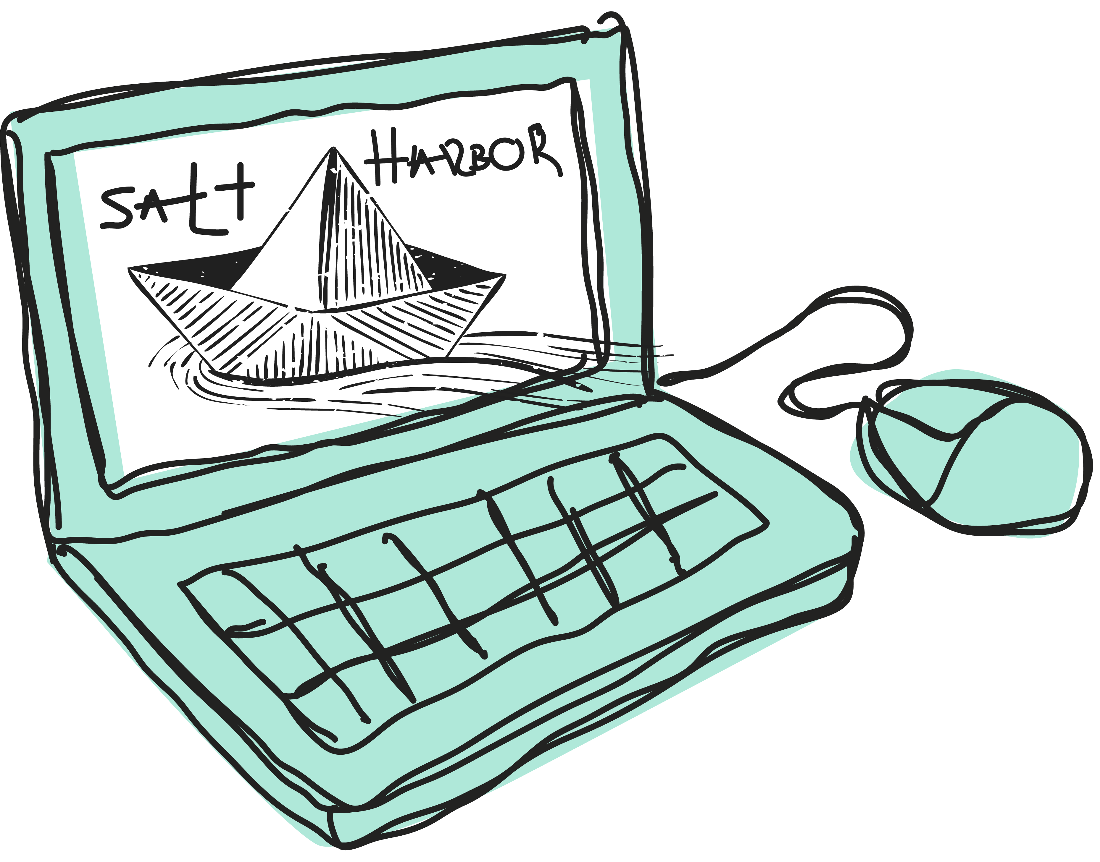 Illustration of a laptop displaying Salt Harbor Studio branding by TIB Creative Studio, showcasing creative graphic design and web design expertise in Rhode Island.